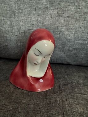 Everlast Red Glazed Madonna Bust Ceramic Sculpture